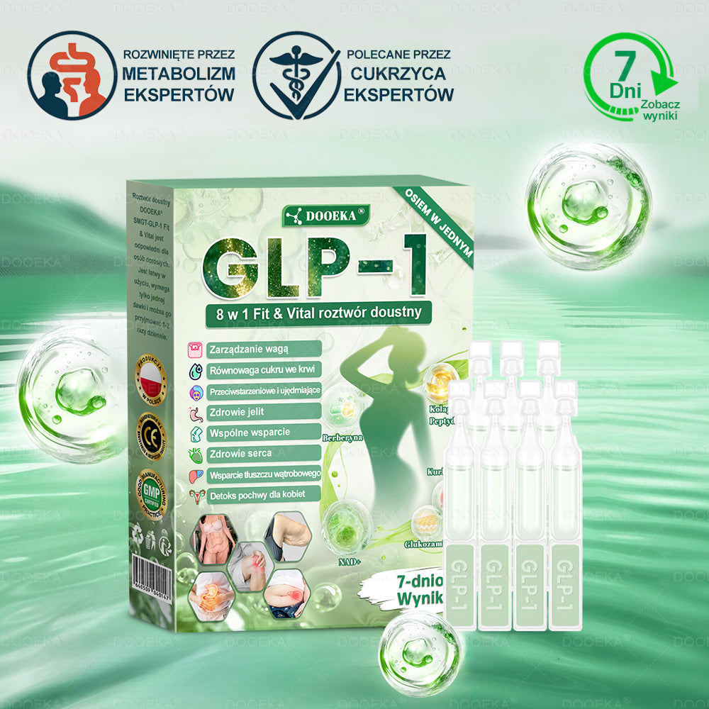 DOOEKA® GLP-1 8 w 1 Fit & Vital roztwór doustny – ⚡ Raz dziennie, widoczne zmiany w ciągu 7 dni / W przypadku otyłości, zdrowia serca i układu krążenia, cukrzycy, bezdechu sennego, zdrowia jelit, problemów ze stawami i wielu innych