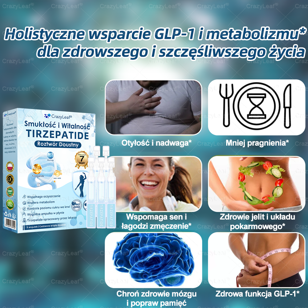CrazyLeaf® Szczupłość i Witalność Tirzepatide – 🔁 doustny roztwór wspierający odchudzanie, ciśnienie i poziom cukru