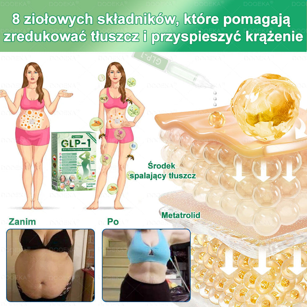 DOOEKA® GLP-1 8 w 1 Fit & Vital roztwór doustny 💚 Raz dziennie, widoczne zmiany w ciągu 7 dni / W przypadku otyłości, zdrowia serca i układu krążenia, cukrzycy, bezdechu sennego, zdrowia jelit, problemów ze stawami i wielu innych