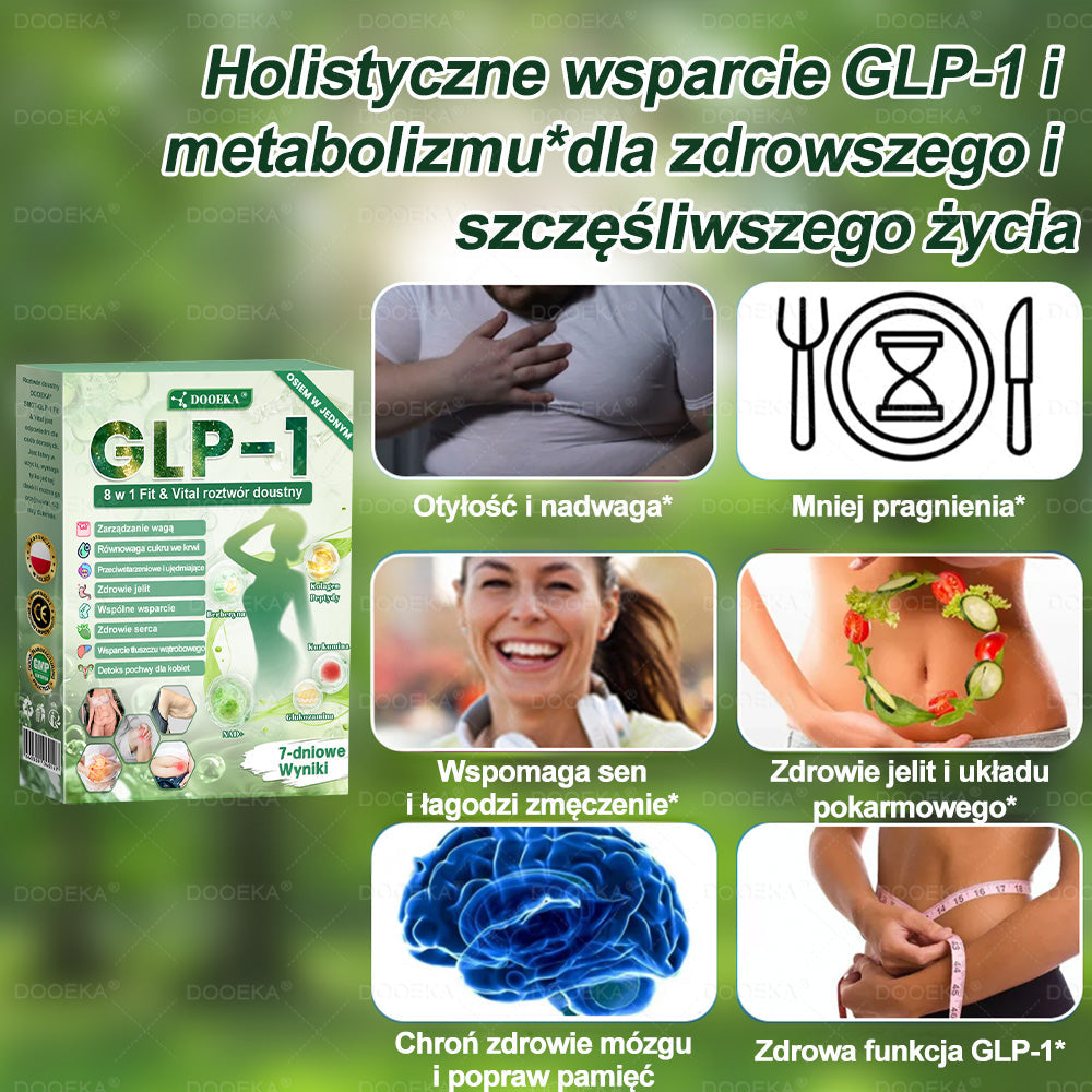DOOEKA® GLP-1 8 w 1 Fit & Vital roztwór doustny 💚 Raz dziennie, widoczne zmiany w ciągu 7 dni / W przypadku otyłości, zdrowia serca i układu krążenia, cukrzycy, bezdechu sennego, zdrowia jelit, problemów ze stawami i wielu innych