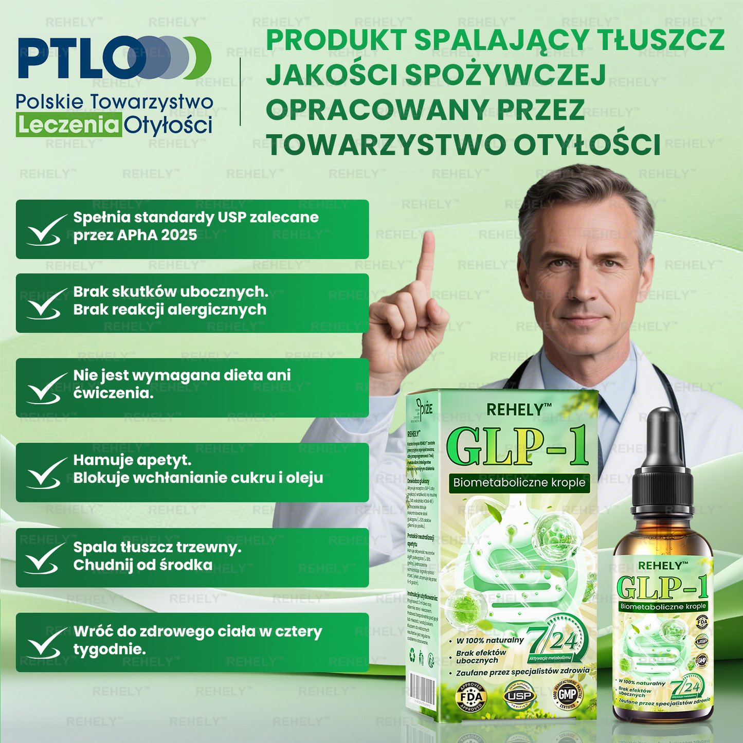 REHELY™ GLP-1 Biometaboliczne krople | Spalacz tłuszczu klasy spożywczej – opracowany przez Polskie Towarzystwo Badań nad Otyłością (PTBO)