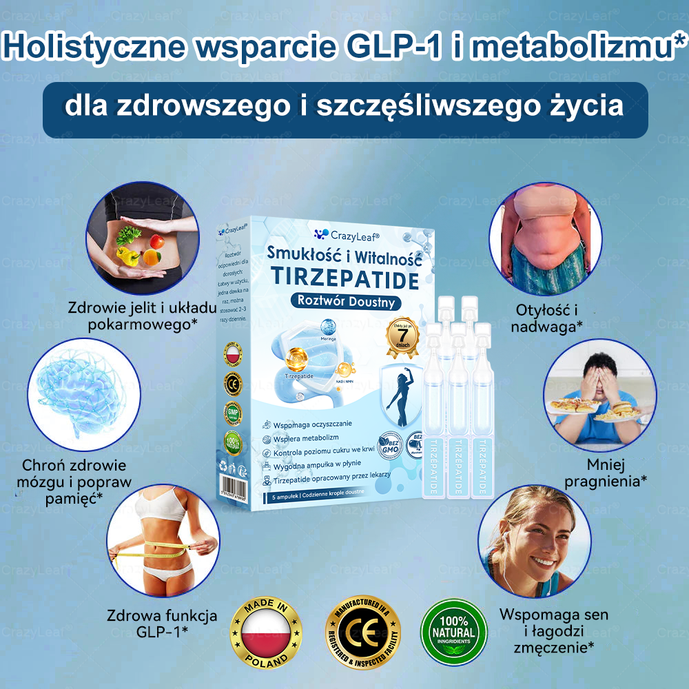 CrazyLeaf® Szczupłość i Witalność Tirzepatide – 🔁 doustny roztwór wspierający odchudzanie, ciśnienie i poziom cukru