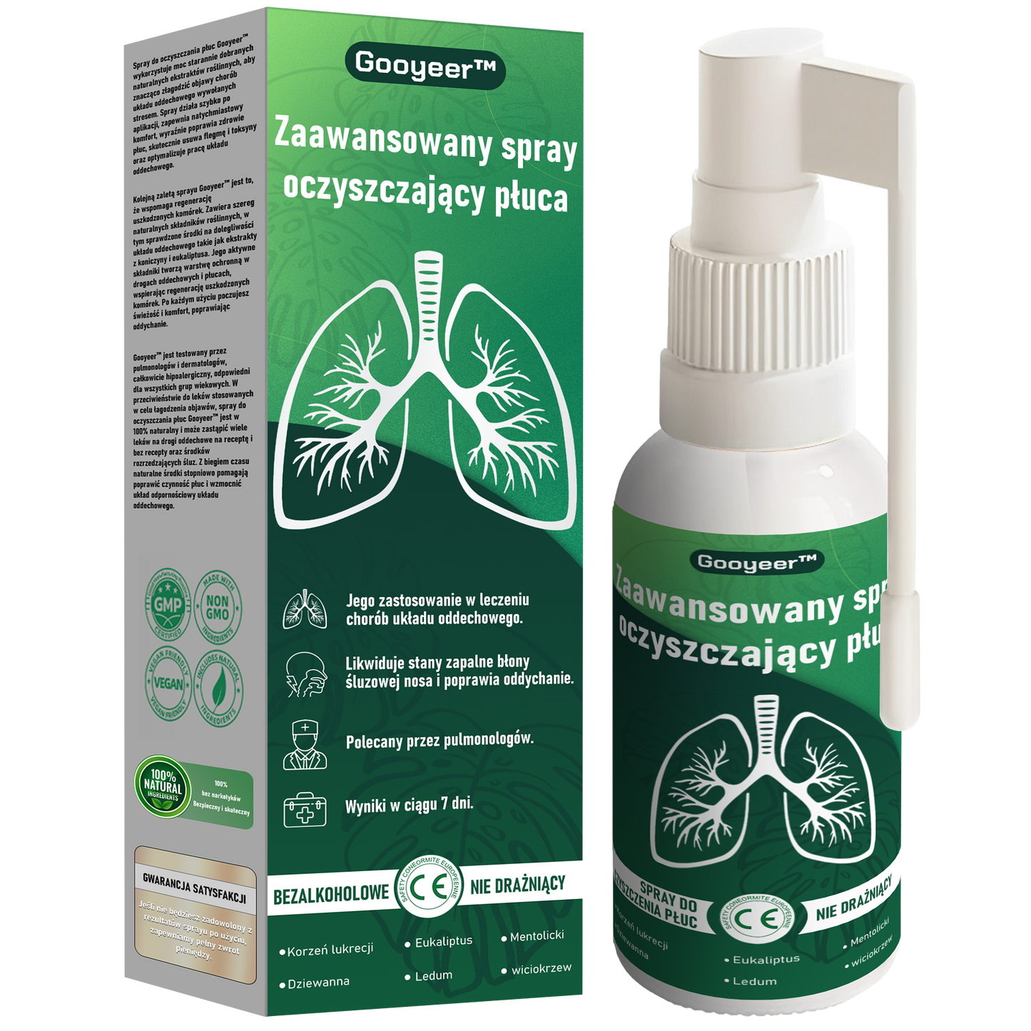 Gooyeer™ Zaawansowany spray do oczyszczania płuc – zdrowe płuca, wsparcie odporności, detoksykacja i łatwiejsze oddychanie – Certyfikat CE