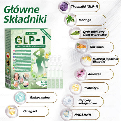 DOOEKA® GLP-1 8 w 1 Fit & Vital roztwór doustny 💚 Raz dziennie, widoczne zmiany w ciągu 7 dni / W przypadku otyłości, zdrowia serca i układu krążenia, cukrzycy, bezdechu sennego, zdrowia jelit, problemów ze stawami i wielu innych
