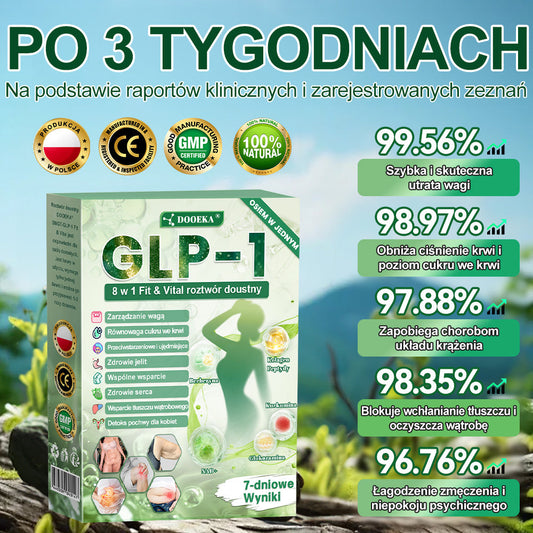 DOOEKA® GLP-1 8 w 1 Fit & Vital roztwór doustny – ⚡ Raz dziennie, widoczne zmiany w ciągu 7 dni / W przypadku otyłości, zdrowia serca i układu krążenia, cukrzycy, bezdechu sennego, zdrowia jelit, problemów ze stawami i wielu innych
