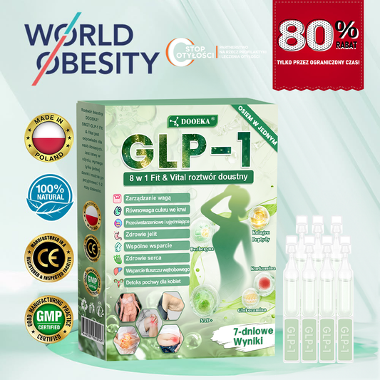 🍀DOOEKA® GLP-1 8 w 1 Fit & Vital roztwór doustny – Raz dziennie, widoczne zmiany w ciągu 7 dni / W przypadku otyłości, zdrowia serca i układu krążenia, cukrzycy, bezdechu sennego, zdrowia jelit, problemów ze stawami i wielu innych